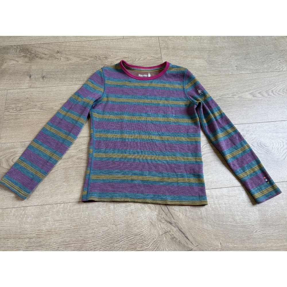 EUC Kids Girls‎ Smartwool striped long sleeve 100% merino wool base top size L